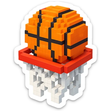 Voxel-style basketball in a net, no background, variation 7. sticker