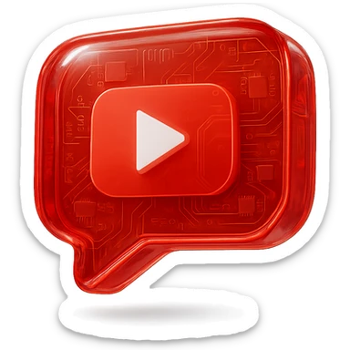 red speech bubble with inside a big red YouTube white play button, very glossy circuit style, white sticker