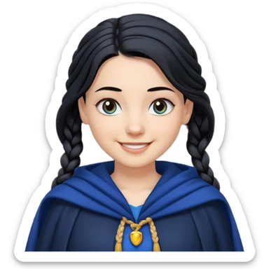 braid black hair, white girl, dark blue cloak, happy smile sticker