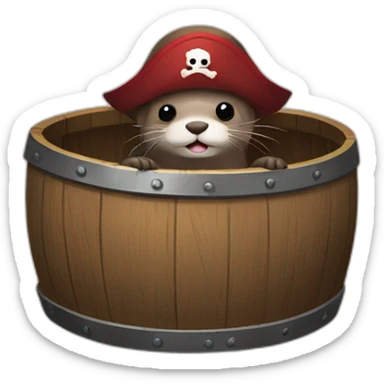 cute otter dressed as a pirate hiding in a barrel sticker