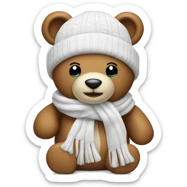 Teddy bear with white beanie and scarf sticker