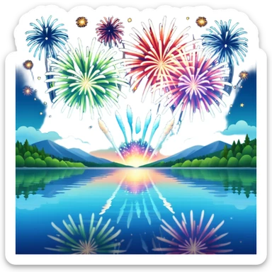 Fireworks over a lake sticker