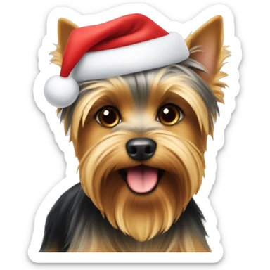 Yorkshire terrier in Santa hat sticker