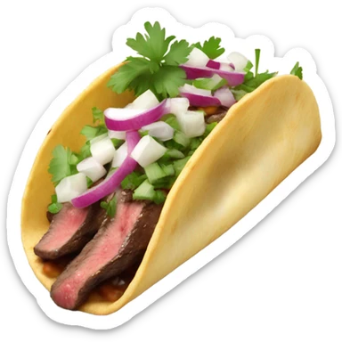 Real steak taco with cilantro and cebolla sticker