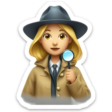 girl in a detective costume, in a raincoat, with a hat and a magnifying glass in her hands sticker