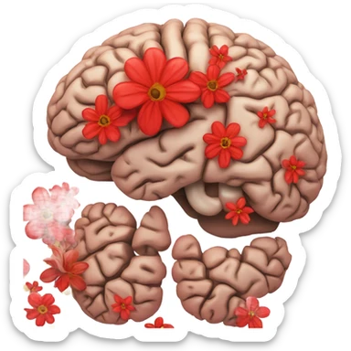 anatomical brain with flowers red sticker