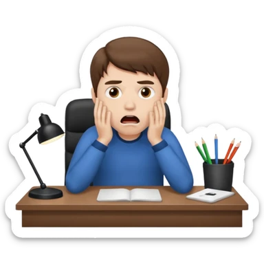 A white man with brown hairs, white skin,   sits at his desk in shock sticker