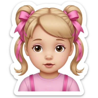 a baby girl with two ponytails and pink ribbons sticker