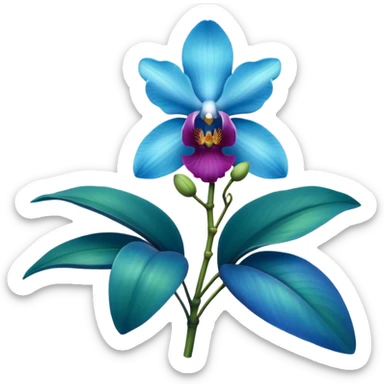 royal blue and cyan orchid with leaves sticker