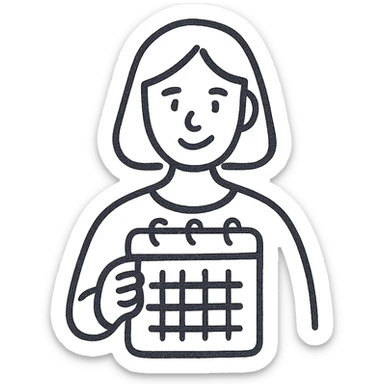 woman holding a calendar, simple and clear depiction, no background sticker