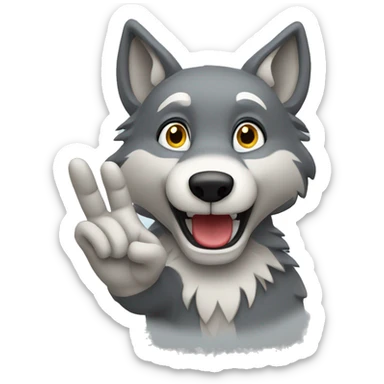 Grey wolf waving hand sticker