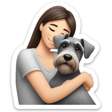 Schnauzer having a really big cuddle on someone’s lap looking up at owners face sticker