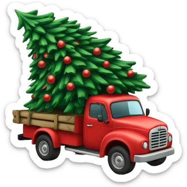 Red truck carrying a Christmas tree sticker