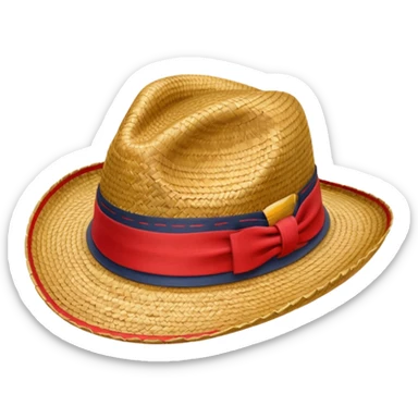 Straw hat with red band sticker
