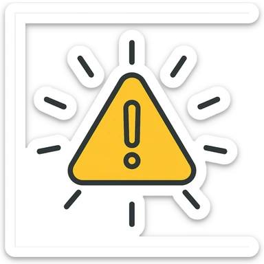 warning icon with exclamation mark with rays, attention-grabbing, color outline style sticker