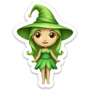 Fairy green dress and green pointed hat sticker