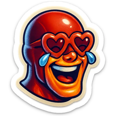 superhero head, coffee creature, heart glasses, laughing with tears in eyes sticker