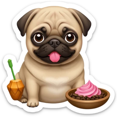 Pug com laço Rosa comendo ração sticker