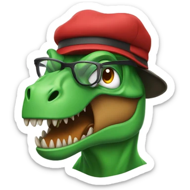 Angry Green Trex wearing red beret and eyeglasses  sticker