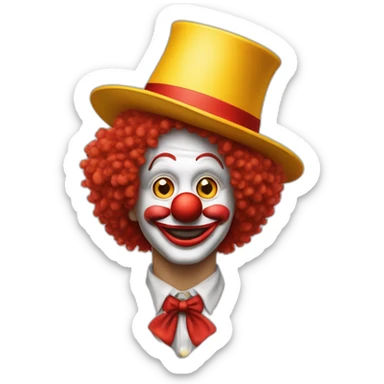 un clown au nez rouge qui est gentil avec des cheveux jaune bouclés et un haut chapeau fin étrange  sticker