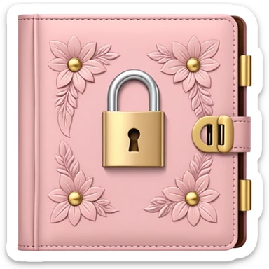 Powder pink diary notebook with padlock, cute, sticker