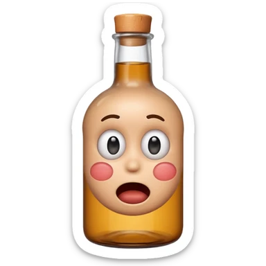 bottle with a round man inside, looking surprised, emoji style sticker