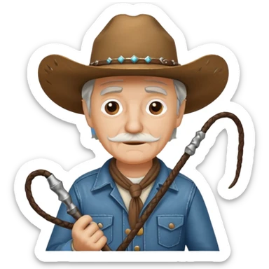 Give this emoji 🤠 a whip make it an old white guy with a whip  sticker