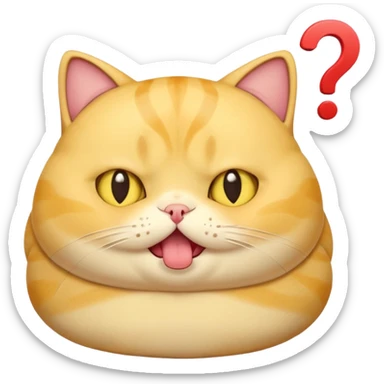 fat yellow confused kawaii cat open mouth and question mark signs on his head sticker