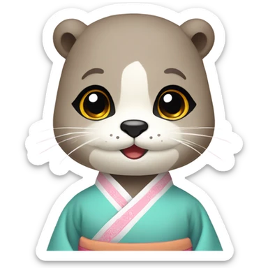 An otter face wear pastel-colored traditional Korean hanbok sticker