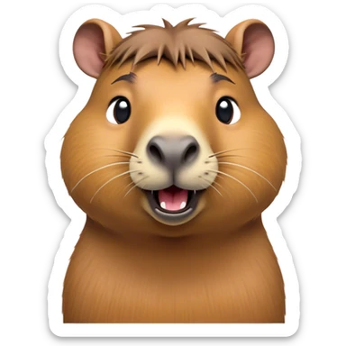 Cinematic Comical Capybara Portrait Emoji, Head tilted dramatically with an exaggeratedly amused expression, featuring a robust, rounded build and a distinct capybara face with a broad snout and quirky, small ears, rendered with lifelike soft fur and wide, comically expressive eyes brimming with playful disbelief; high shine, dramatic yet playful, styled with an air of cheeky mischief, soft glowing outline, capturing the essence of a spirited and over‐the‐top capybara that looks ready to side‐eye its way into viral fame! sticker