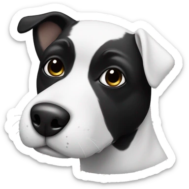 black and white dog face with asymmetrical black eye patches sticker