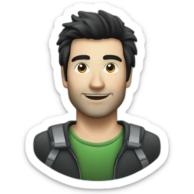 Black-haired man with the car “Skoda Yeti” in dark grey colour sticker