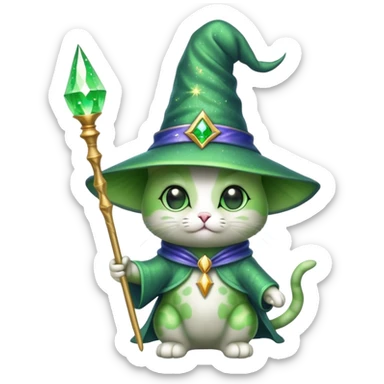 alien cat wizard with sparkles sticker