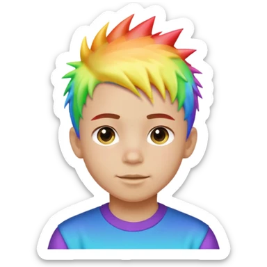 Boy with rainbow streaks — short spiky hair glowing under light. sticker