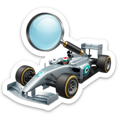 emoji de análise de Fórmula 1 com uma lupa sobre um carro de F1 sticker