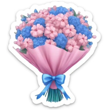 Aesthetic blue and pink bouquet of flowers with a bow wrapped around them sticker
