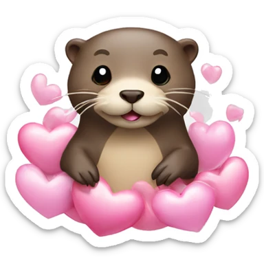 Otter with floating pink hearts around sticker