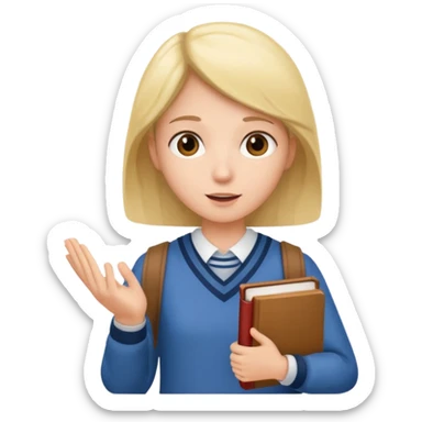 student holding a book and asking a question sticker