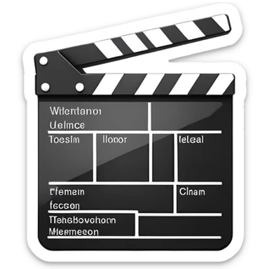 Ultra minimal black and white film clapperboard with just essential elements, clean geometric iOS emoji style, most simplified possible version sticker