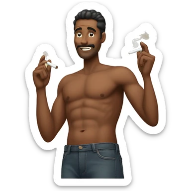 a man with six packs smoking cigs sticker