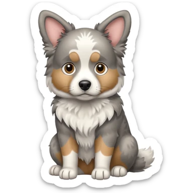 a merle and grey Aussie dog sitting sticker