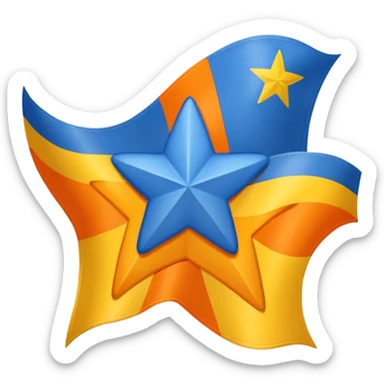  Flag Emoji, as a horizontal duo color, blue on top, orange on the bottom, and in between the two colors, there are 12 small, yellow, 5-pointed stars, running along the border of the two colors. Add one extra 5-pointed yellow star, but make it big, and directly in the middle of the flag. sticker