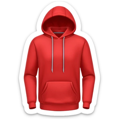 A 3D cartoon red hoodie with soft folds, drawstrings, and a casual fit, isolated plain background. plain , no texture. sticker