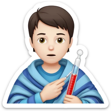 persona enferma con un termometro en la boca  pero que no tenga ropa de enferma  sticker