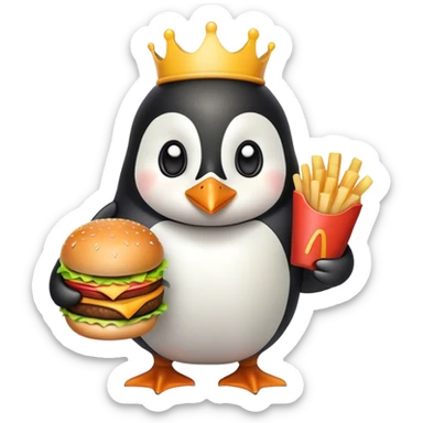Pinguin mit Burger und Pommes in der Hand sticker