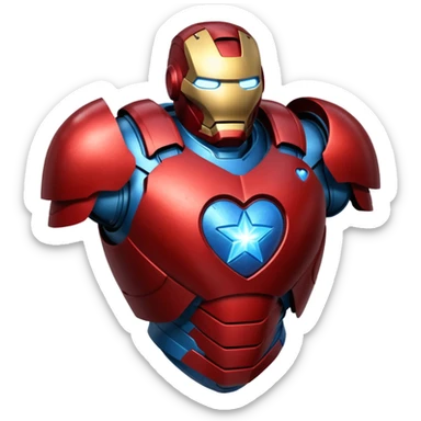 A red Iron Man armor heart with a glowing blue star in the center sticker