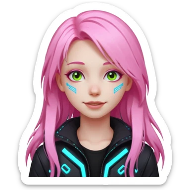 girl neon cyberpunk light pink happy long hair sticker