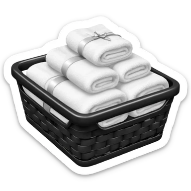 black metal basket with folded towels, with a soft glow sticker