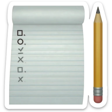 Bullet point list in a paper with a pencil. Front view sticker