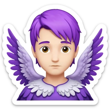  male angel with purple hair with wings sticker